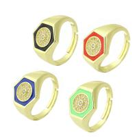 Cubic Zircon Brass Finger Ring gold color plated micro pave cubic zirconia & enamel 13mm US Ring Sold By PC