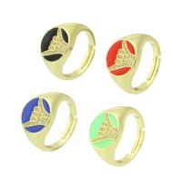 Messing Open Finger Ring, gold plated, micro pave zirconia & glazuur, meer kleuren voor de keuze, 13mm, Gat:Ca 6mm, Maat:7, Verkocht door PC