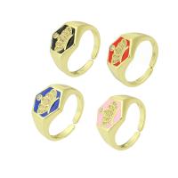 Messing Open Finger Ring, gold plated, micro pave zirconia & glazuur, meer kleuren voor de keuze, 13mm, Gat:Ca 6mm, Maat:7, Verkocht door PC