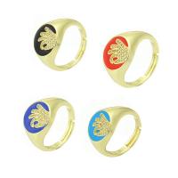 Brass Open Finger Ring gold color plated micro pave cubic zirconia & enamel 13mm Approx 6mm US Ring Sold By PC