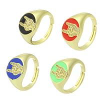 Messing Open Finger Ring, gold plated, micro pave zirconia & glazuur, meer kleuren voor de keuze, 13mm, Gat:Ca 6mm, Maat:7, Verkocht door PC