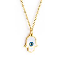 Collier de bijoux en acier inoxydable, Mal Hamsa yeux, Placage, pour femme, plus de couleurs à choisir, 13x17mm, Longueur 17.72 pouce, Vendu par PC