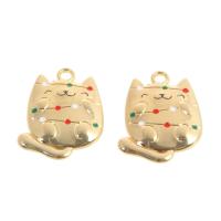 Zinc Alloy émail Pendants, alliage de zinc, chat, doré, 30x20x2mm, 100PC/sac, Vendu par sac