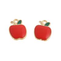 Zinc Alloy fruits forme pendentifs, alliage de zinc, pomme, émail, rouge, 15x11x2mm, 100PC/sac, Vendu par sac