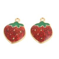 Zinc Alloy Frugt Shape Vedhæng, Resin, med Zinc Alloy, Strawberry, rød, 20x12x2mm, 100pc'er/Bag, Solgt af Bag