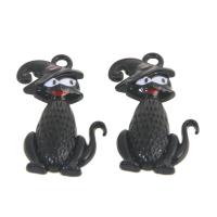 Harz Anhänger, Katze, Emaille, Jet schwarz, 32x18x6mm, 100PCs/Tasche, verkauft von Tasche