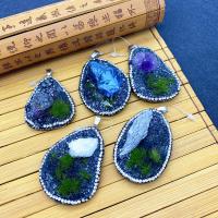 Gemstone Pendants Jewelry Natural Stone with Resin & Resin Rhinestone irregular 30x50- Sold By PC