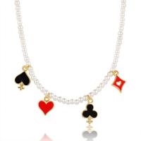 Kunststof parel ketting, Plastic Pearl, met Ijzer, met 1.97 extender keten, gold plated, mode sieraden & glazuur, gemengde kleuren, Lengte 40 cm, Verkocht door PC