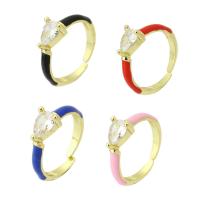 Kubieke zirconia messing ringen, gold plated, Verstelbare & micro pave zirconia & glazuur, meer kleuren voor de keuze, 6x8mm, Maat:7, Verkocht door PC