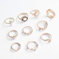 Zinklegering Ring Set, Zinc Alloy, gold plated, 10 stuks & met strass, 1.6cm,1.7cm,1.4cm, Verkocht door Stel