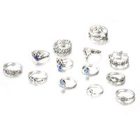 Zinklegering Ring Set, Zinc Alloy, platinum plated, 13 stuks & met strass, 1.6cm,1.7cm,1.5cm,1.3cm, Verkocht door Stel