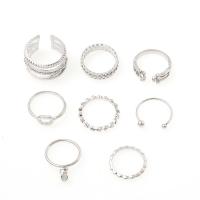 Zink-Legierungsring-Set, Zinklegierung, plattiert, 8 Stück & mit Strass, keine, 1.6cm,1.7cm,1.9cm, verkauft von setzen