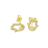 Messing oorbellen met micro-paved kubieke zirconia's, Hand, gold plated, micro pave zirconia, 8x10x14mm, Verkocht door pair