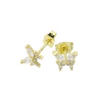 Messing oorbellen met micro-paved kubieke zirconia's, Vlinder, gold plated, micro pave zirconia, 7x6x15mm, Verkocht door pair