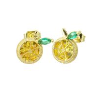 Cubic Zirconia Micro Pave Brass Earring Orange real gold plated micro pave cubic zirconia Sold By Pair