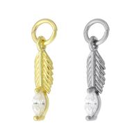 Kubik Zirkonium mikro bana Mässing hängande, Feather, plated, micro bana cubic zirconia, fler färger för val, 3x15x3mm, Hål:Ca 2mm, Säljs av PC