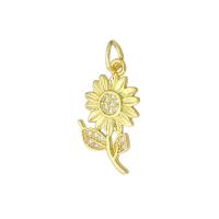 Cubique Pendentif en laiton zircon pavent, Tournesol, couleur de haute qualité d'or plaqué, 11x18x1mm, Trou:Environ 3mm, Vendu par PC