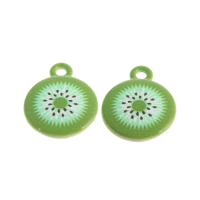 Zinklegering fruit hangers, Hars, Ronde, groen, 20x15x3mm, 100pC's/Bag, Verkocht door Bag