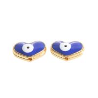 Zinklegering Evil Eye Beads, Zinc Alloy, Hart, boze oog patroon & glazuur, blauw, 14x8x5mm, 100pC's/Bag, Verkocht door Bag