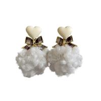 Fluffy Pom Pom Earrings Zinc Alloy with Cloth & Wool fashion jewelry & for woman Sold By Pair