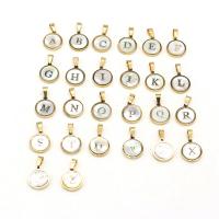 Zinklegering Hangers, Zinc Alloy, met Freshwater Shell, Ronde, gold plated, mode sieraden & met brief patroon, gouden, nikkel, lood en cadmium vrij, 12mm, Verkocht door PC