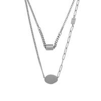 Titanium Steel Necklace with 1.96inch extender chain Geometrical Pattern silver color plated Double Layer & for woman Length Approx 13.7 Inch Approx 17.7 Inch Sold By PC