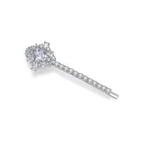 Barrette, laiton, Placage de couleur platine, pavé de micro zircon & pour femme, 63.30x19.70mm, Vendu par PC