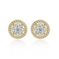 Cubic Zircon (CZ) Stud Earring Brass Round plated micro pave cubic zirconia & for woman Sold By Pair