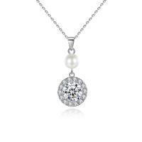 Kubieke Zirkoon Micro Pave Brass Ketting, Messing, met Plastic Pearl, met 1.96 inch extender keten, platinum plated, micro pave zirconia & voor vrouw, 12.60x29.50mm, Lengte Ca 15.74 inch, Verkocht door PC