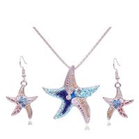 Zink legering Smykke sæt, ørering & halskæde, Zinc Alloy, med Seedbead, Starfish, Unisex & emalje, flere farver til valg, 5.2x5.2cm (necklace), 4.2x2cm (earrings), Solgt af sæt