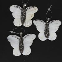 Shell Pendler, Messing, med rhinestone ler bane & Shell, Butterfly, blandede farver, 38x52x3mm, Solgt af PC