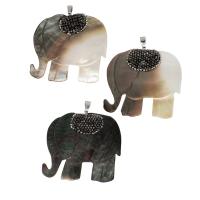 Shell Pendler, Messing, med rhinestone ler bane & Shell, Elephant, blandede farver, 49x50x3mm, Solgt af PC