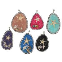 Shell Hangers, Messing, met Starfish & strass klei pave & Trumpet Shell & Hars, meer kleuren voor de keuze, 57x45x9mm, Verkocht door PC