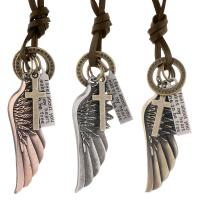 Zinklegering halskettingen, Zinc Alloy, met koeienhuid koord & Ijzer, Angel Wing, handgemaakt, mode sieraden & uniseks, meer kleuren voor de keuze, 57x22mm, Lengte 70-73 cm, Verkocht door PC