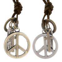 Zinc Alloy smykker halskæde, med koskind ledning & Jern, Peace Logo, håndlavet, mode smykker & Unisex, flere farver til valg, 30mm, Længde 70-73 cm, Solgt af PC