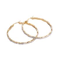 Roestvrij staal oorringen, Ronde, gold plated, met strass, gouden, Verkocht door pair