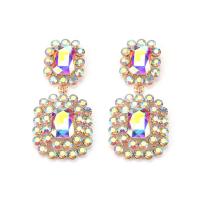 Boucle d'oreille strass, alliage de zinc, Placage, pour femme & avec strass, plus de couleurs à choisir, 34x74mm, Trou:Environ 1.5mm, Vendu par paire