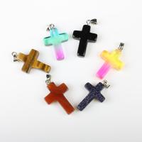 Gemstone Hängen Smycken, Ädelsten, med Zink Alloy, Cross, mode smycken, fler färger för val, 18x5x30mm, Säljs av PC