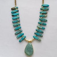 Fashion Turquoise Ketting, Zinc Alloy, met turkoois, Traan, gold plated, Bohemien stijl & voor vrouw, Lengte Ca 17.7 inch, Verkocht door PC