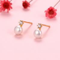 Freshwater Pearl Earrings 925 Sterling Silver with Freshwater Pearl plated for woman & with rhinestone Sold By Pair