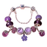 Pulseira de European, liga de zinco, with cristal, rosa real com banho de cor, tamanho diferente para a escolha & para mulher & com strass, roxo, vendido por PC