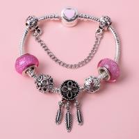 European Armband, Zinklegierung, mit Lampwork, verschiedene Größen vorhanden & für Frau & mit Strass, Rosa, verkauft von PC