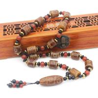 Tibetan Agate Sweater Necklace with Red Agate three-eyed & Unisex Length Approx 27.56 Inch Sold By PC