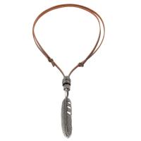 Zinc Alloy Jewelry Necklace with leather cord Feather plated fashion jewelry & Unisex Length 80 cm Sold By PC