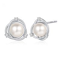 Sterling Silver Jewelry Earring, 925 Sterling Silver, le Shell Pearl & Ciúbach Zirconia, airgid sterling iar earring, platanam plátáilte, dathanna níos mó le haghaidh rogha, 11x11mm, Díolta De réir Péire