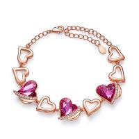 Crystal Armbånd, Messing, med CRYSTALLIZED™, messing karabinlås, med 1.58Inch extender kæde, Heart, rosa guld farve forgyldt, facetteret, flere farver til valg, nikkel, bly & cadmium fri, Solgt Per Ca. 6.3 inch Strand