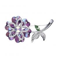 Broche de cristal CRYSTALLIZED™ Element, laiton, avec CRYSTALLIZED™, fleur, Plaqué de platine, facettes, plus de couleurs à choisir, protéger l'environnement, sans nickel, plomb et cadmium, 51x26mm, Vendu par PC