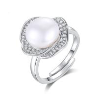 Freshwater Pearl fingerring, 925 Sterling Sølv, med Cubic Zirconia & Ferskvandsperle, Donut, platineret, hvid, 10mm, Solgt af PC