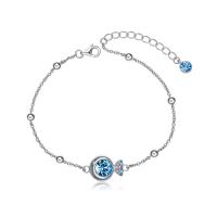 Argento Bracciali, 925 sterline d'argento, with Cristallo austriaco, Sterling silver laccetto, with 1.5Inch extender chain, placcato platino, sfaccettati, blu, Venduto per Appross. 6.69 pollice filo