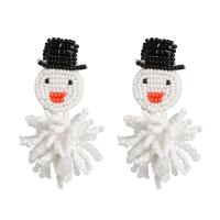 Nollag Earrings, Seedbead, Snowman, Dearadh na Nollag & do bhean, bán agus dubh, 25x55mm, Díolta De réir PC